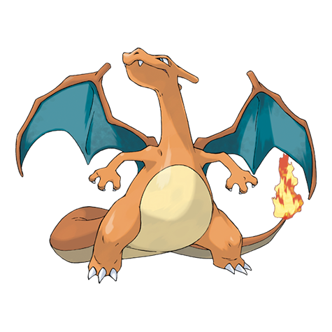 Charizard, Pokémon de Fogo e Voador, em arte da Pokédex oficial